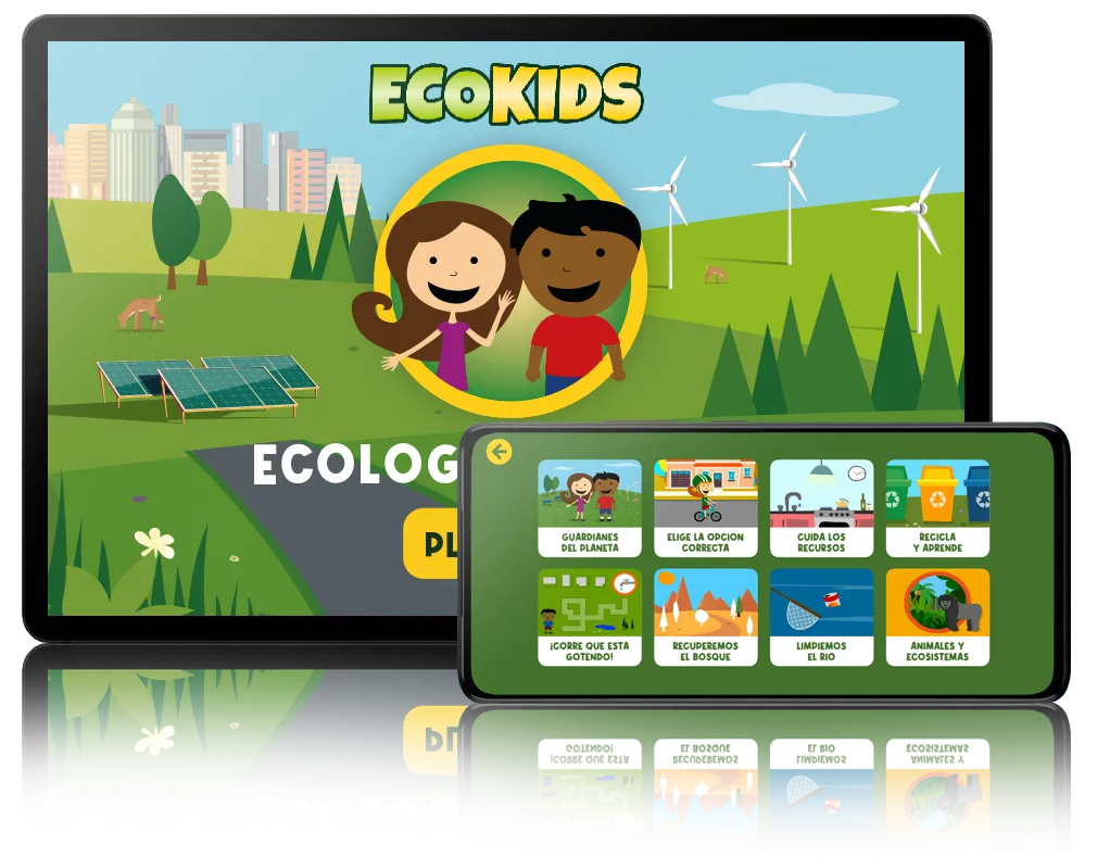 Aplicacion Ecokids en una tablet y un celular